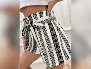 Women's Tied Geometric Shorts for Summer