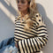 Perfee Striped Round Neck Long Sleeve Knit Top