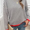 Devine Striped Round Neck Dropped Shoulder Sweater