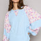 POL Round Neck Balloon Floral Long Sleeve Top