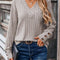 Ribbed V-Neck Long Sleeve T-Shirt