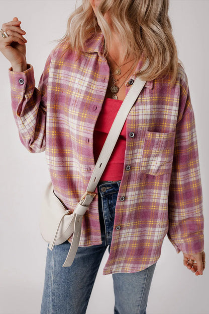 Plaid Collared Neck Long Sleeve Shacket